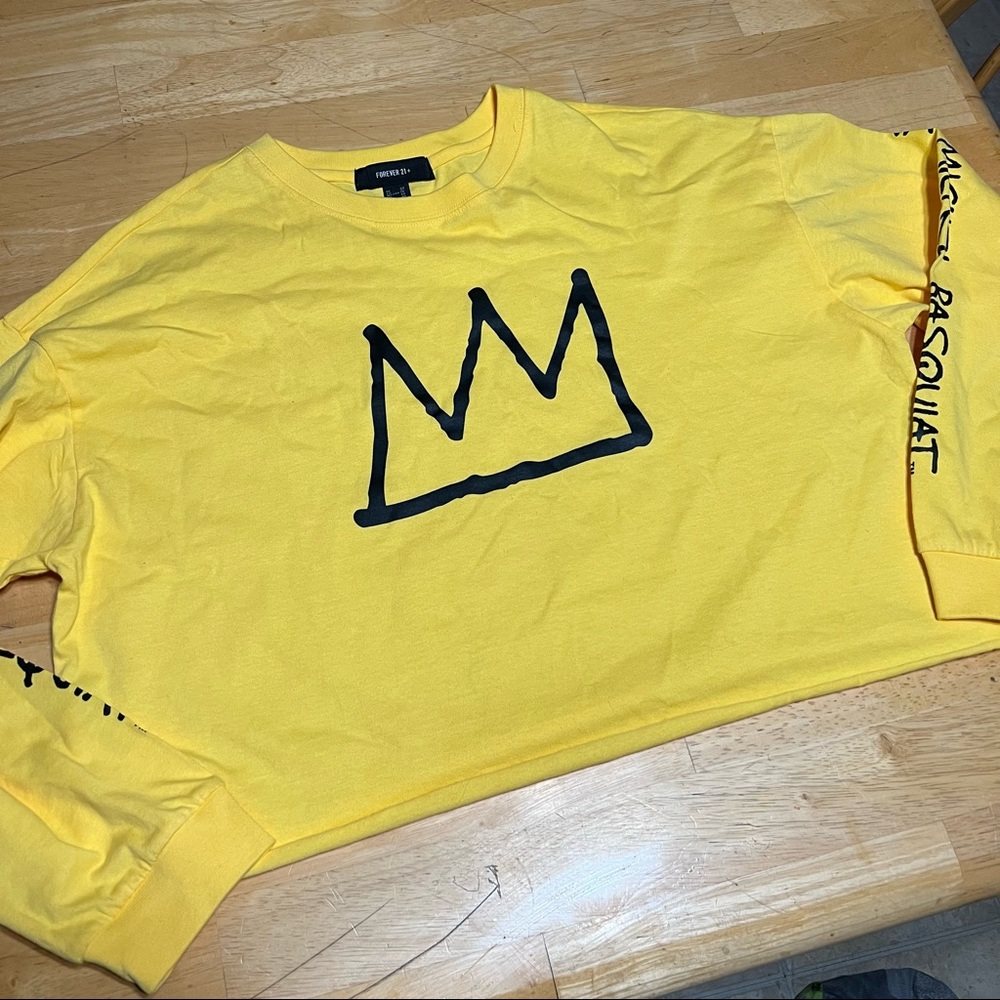 Womens Forever 21 Basquiat Long Sleeve 0X XL Crop Top Shirt